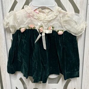 Vintage Elegant Velvet Baby Dress with Floral Accents